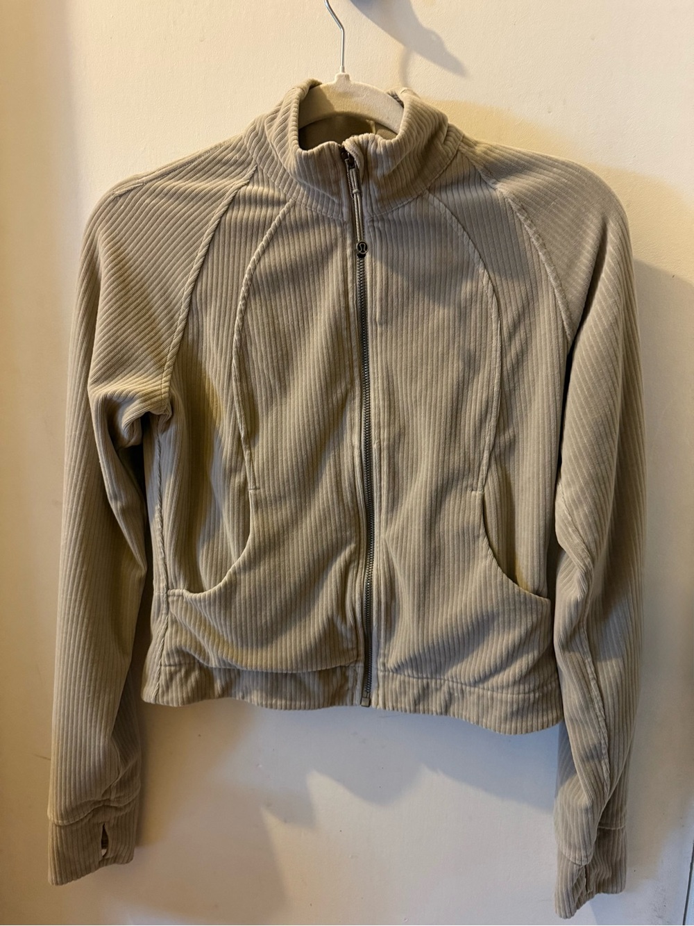 lululemon Ribbed Cotton Zip-Up Jacket in Light Beige